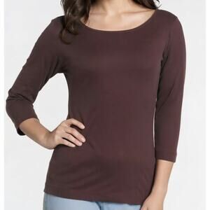 Three Dots 3/4 Sleeve British Tee - Large - Chocolate Plum